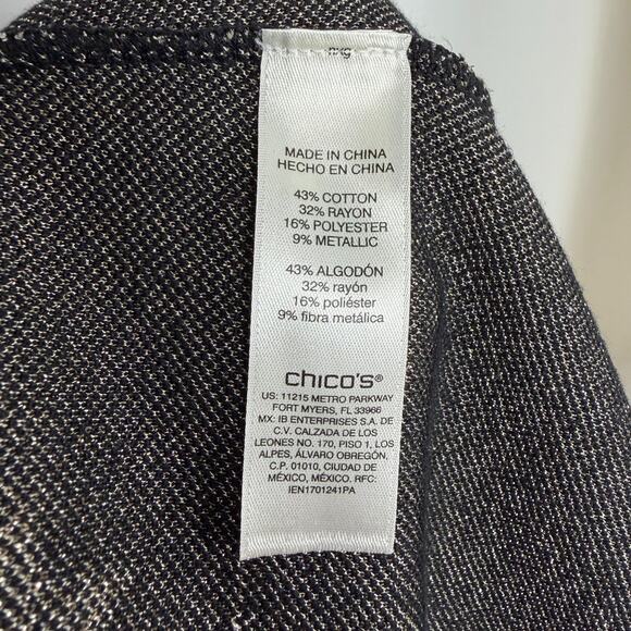 CHICOS Womens Black Silver Gold Detailed Cardigan Sweater 3/XL/16 Holiday Party - Picture 7 of 9